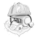 Firefighter helmet engulfed in flames tattoo design idea