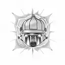 Firefighter helmet engulfed in flames tattoo design idea