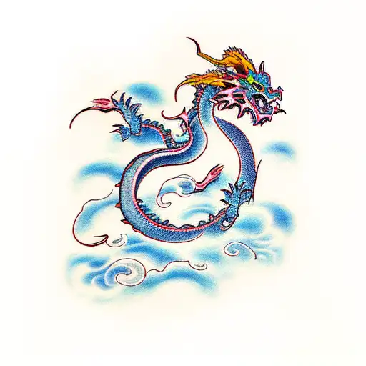 Feminine Japanese dragon with intricate lace patterns tattoo design idea