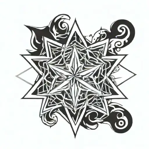 White 8 pointed star with a tiny elegant flame wrapping around it tattoo design idea
