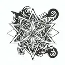 White 8 pointed star with a tiny elegant flame wrapping around it tattoo design idea