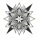 White 8 pointed star with a tiny elegant flame wrapping around it tattoo design idea