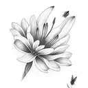 prairie lily flowers with 7 small butterflies  tattoo design idea