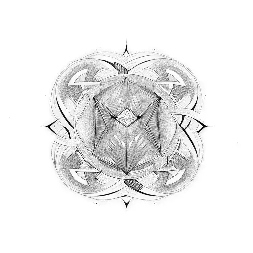 A tattoo design merging the concept of infinity with geometric shapes and 1s and 0s, symbolizing the infinite possibilities of technology tattoo design idea