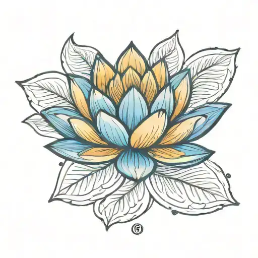mini blue golden lotus flower tattoo design idea