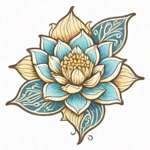 mini blue golden lotus flower tattoo design idea