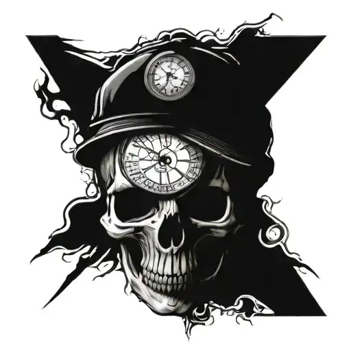 A tattoo of a clock melting into a skull, symbolizing the passage of time and mortality tattoo design idea
