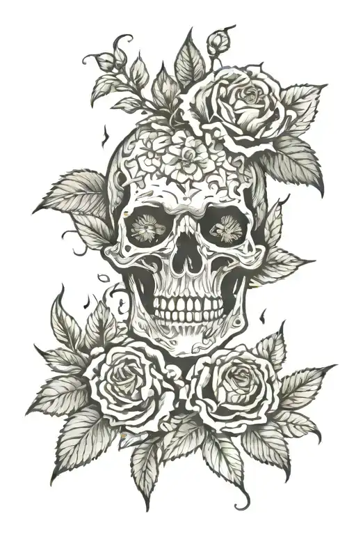 botanical themed zombies tattoo design idea