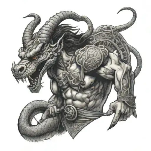 A fierce Gargona warrior with snake-like features tattoo design idea