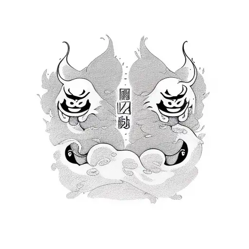 3 friend picture only outerlines and text ハゲた tattoo design idea