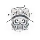 3 friend picture only outerlines and text ハゲた tattoo design idea