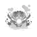 3 friend picture only outerlines and "bald" text on japan  tattoo design idea