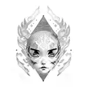 3 friend picture only outerlines and "bald" text on japan  tattoo design idea