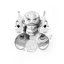 3 friend picture only outerlines and "bald" text on japan  tattoo design idea