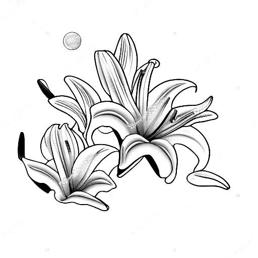 two white lilies with the moon tattoo design idea
