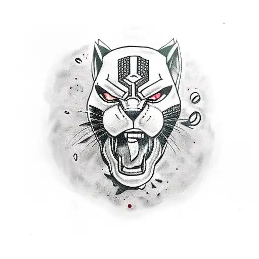 black panther, with a bloody mouth, and red eyes. tattoo design idea