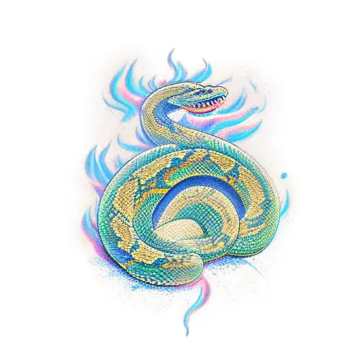 Snake of fire entering and exiting holes. tattoo design idea