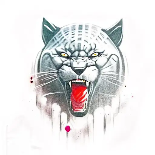 black panther with a bloody mouth and read eyes. tattoo design idea