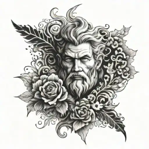 A powerful thunderbolt symbolizing Zeus, surrounded by intricate floral patterns inspired by natureza tattoo design idea