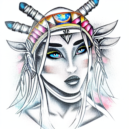 beautiful warrior princess wearing ion on her head tattoo design idea