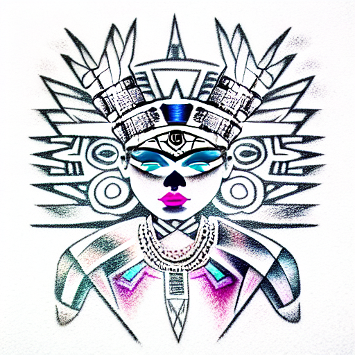 beautiful aztec warrior princess wearing ion on her head tattoo design idea
