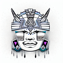 beautiful aztec warrior princess wearing ion on her head tattoo design idea
