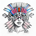 beautiful aztec warrior princess wearing ion on her head tattoo design idea