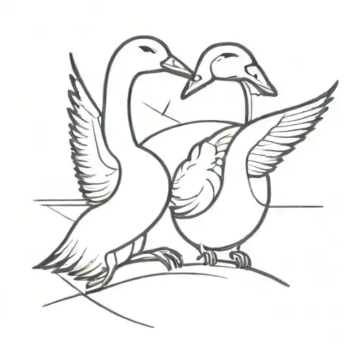 2 geese, 1 reading and 1 playing a video game tattoo design idea