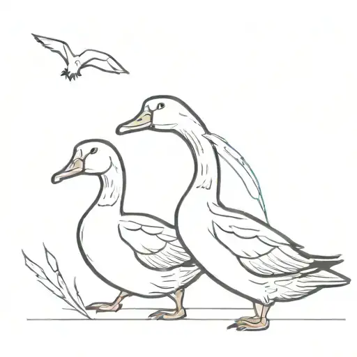 2 geese, 1 reading and 1 playing a video.game tattoo design idea