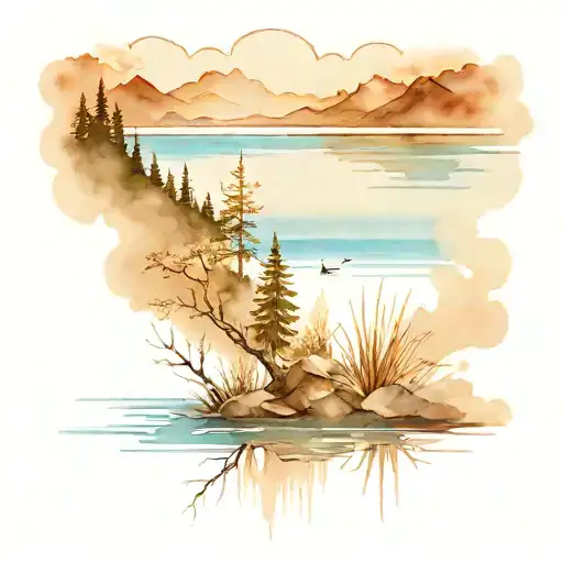 tori reflect lake scene tattoo design idea