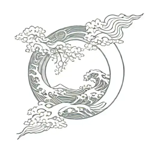 enso circle paint brushwith tori gate great wave tattoo design idea