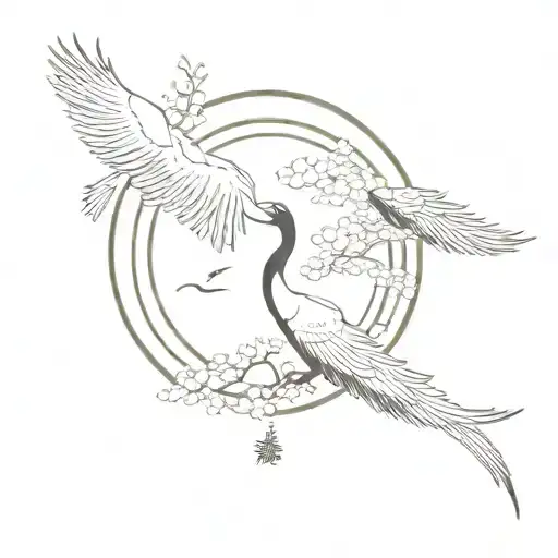 one simple enso zen circle tori and crane bird tattoo design idea