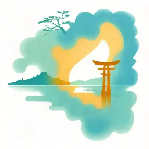 torii that reflects on a lake  scene tattoo design idea