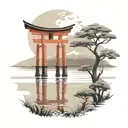 torii and lake inside painted circle  tattoo design idea