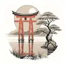 torii and lake inside painted circle  tattoo design idea