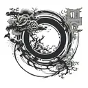 enso circle contains a tori gate tattoo design idea