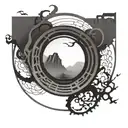 enso circle contains a tori gate tattoo design idea