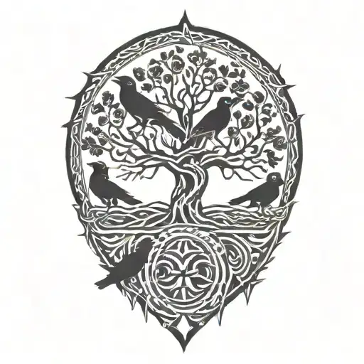 Yggdrasil and 2 crows  tattoo design idea