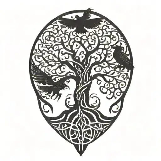 Yggdrasil and 2 crows  tattoo design idea