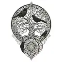 Yggdrasil and 2 crows  tattoo design idea