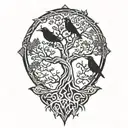 Yggdrasil and 2 crows  tattoo design idea