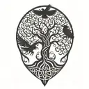 Yggdrasil and 2 crows  tattoo design idea
