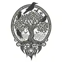 Yggdrasil and 2 crows  tattoo design idea