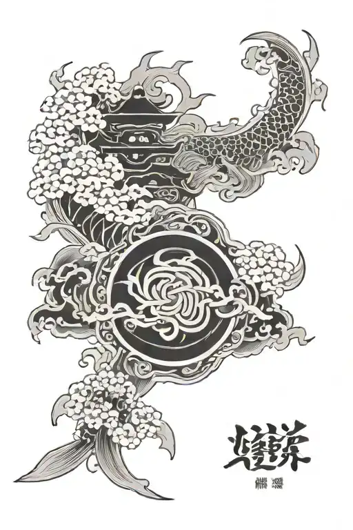 Japanese back ground mom death date and name  tattoo design idea