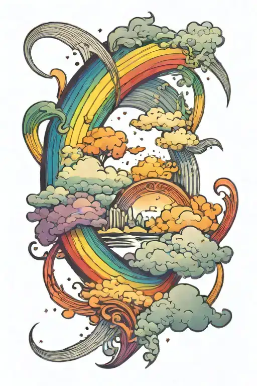 The image is of a large rainbow that looks like an arc that starts at the top right and ends at the bottom left where th tattoo design idea