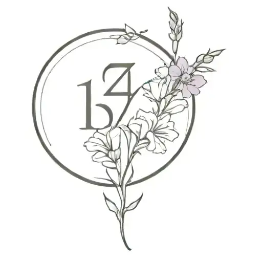 the birthday 07/22/1999 in roman numerals going vertically with a larkspur flower and a carnation flower tattoo design idea