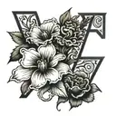 the birthday VII • XXII • MCMXCIX in roman numerals going vertically, with a larkspur flower and a carnation flower tattoo design idea