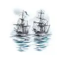 2 burning ships in the ocean tattoo design idea
