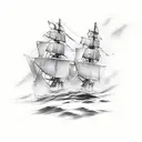2 burning ships in the ocean tattoo design idea