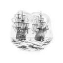 2 burning ships in the ocean tattoo design idea